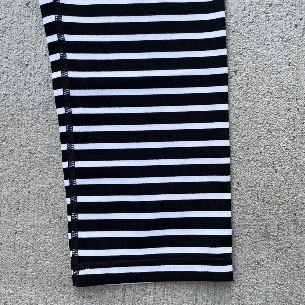 Athleta Girl Leggings Youth Large 12 Black White Striped Yoga Stretch Activewear - Picture 3 of 7